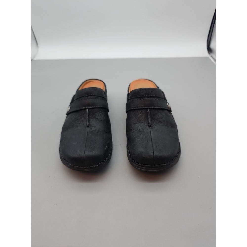 Clarks UN Structured Loop Black‎ Leather Casual Flats Slip On Womens Sz. 9.5